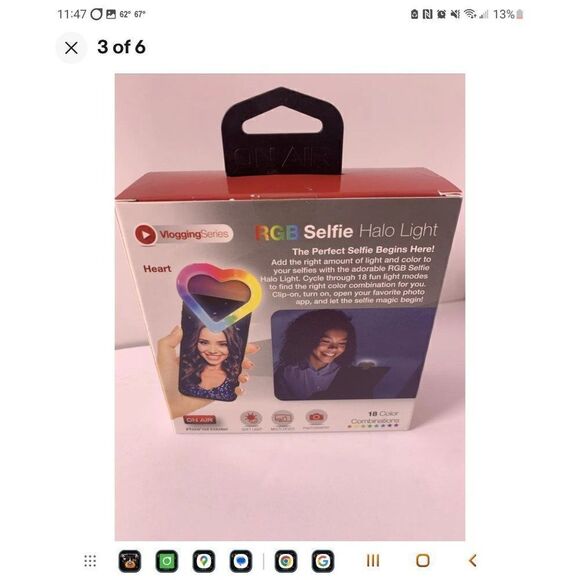 New! RGB Selfie Light ~ HEART SHAPED ~ 18 Color Combinations Cell Phone Light - Picture 2 of 2
